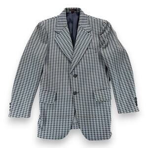 Vintage Sir Walter Jacket Mens 38R Blue Houndstooth Check Sport Coat Disco 70s